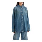 Haikure Oversized Denim Skjorta med Tryckknappar Blue, Dam