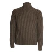 04651/ A trip in a bag Elegant Taupe Wool Mockneck Sweater Gray, Herr