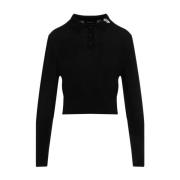 Simone Rocha Svart Pärlstickad Polo Kofta Black, Dam