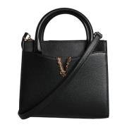 Versace Svart läder crossbodyväska med justerbar rem Black, Dam