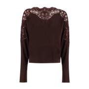 Ermanno Scervino Elegant Lace Boat Neck Sweater Red, Dam