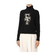 Elisabetta Franchi Ull Turtleneck med College-Stil Bokstäver Black, Da...