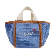 Marni Macramé Stickad Toteväska med Broderad Logotyp Blue, Dam