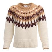 Veronica Beard Fair Isle Pullover Sweater Beige, Dam