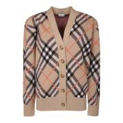 Burberry Beige Check Sweater Aw24 Beige, Dam