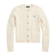 Polo Ralph Lauren Off-White Kabelstickad Ull-Kashmir Kofta White, Dam