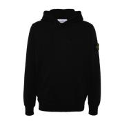 Stone Island Svart Bomull Huva Tröja Black, Herr