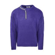 Bonsai Lila Stickad Tröja Crewneck Regular Fit Purple, Herr