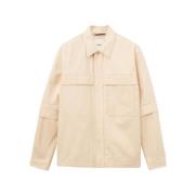 Oamc Beige Vävd Skjortjacka med Läderpatch Beige, Herr