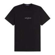 Fred Perry Broderad Logotyp Grafisk T-shirt Svart Black, Herr