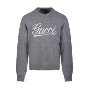 Gucci Grå/Vit Sweatshirt med Crew Neck Gray, Herr