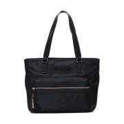 Love Moschino Svart Nylon Toteväska med Dragkedja Black, Dam