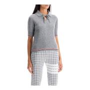 Thom Browne Merinoullspolo med intarsia-rand Gray, Dam