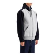 Sacai Färgblock Dragkedja Huvtröja Sweatshirt Gray, Herr