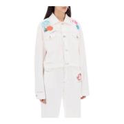 Marni Blommig Broderad Jeansjacka White, Dam