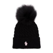 Moncler Svart ullflätad pom pom hatt Black, Dam