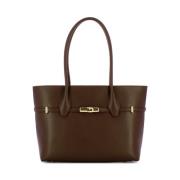 Furla Elegant läder Shopper med Interlocking Hardware Brown, Dam