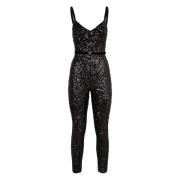 Elisabetta Franchi Paljett jumpsuit med sammet bälte Black, Dam