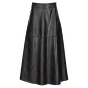 PINKO Midi A-linje Kjol i Faux Läder Black, Dam