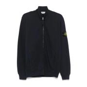 Stone Island Blå Dragkedja Cardigan Ribbstickad Finish Logo Blue, Herr