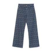 Emporio Armani Blå Denim Wide Leg Jeans Blue, Dam