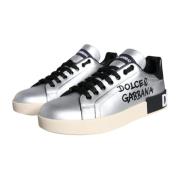 Dolce & Gabbana Silver Svart Läder Sneakers Gummisula Gray, Dam