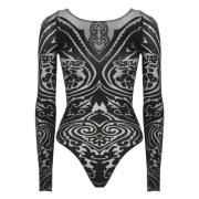 Wolford Svart Paisley Tattoo Body Top Black, Dam