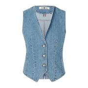 Riani Denim Vest Trendy Sleeveless V-Neck Buttoned Blue, Dam