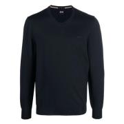 Hugo Boss Ullstickat med broderad logotyp Blue, Herr