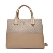 Tommy Hilfiger Jacquard Satchel Väska för Kvinnor Beige, Dam