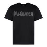 Alexander McQueen Ribbad Bomull Crew-Neck T-shirt Black, Herr