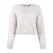 Marella Vit Crop Tröja med Crew Neck Beige, Dam