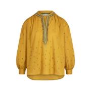 Mare Di Latte Gilda Matrioshka Blus med tunisisk krage Yellow, Dam