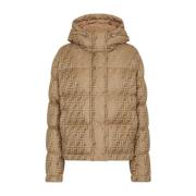 Fendi Blank Brun Dunjacka med FF Motiv Beige, Dam