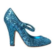 Dolce & Gabbana Blå Paljett Mary Jane Pumps Blue, Dam