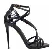 Dolce & Gabbana Flätad Rem Kalvskinn Sandal med Klack Black, Dam