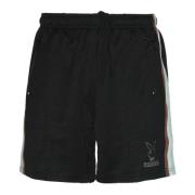 Pleasures Svarta elastiska midjeshorts med dragkedjefickor Black, Herr