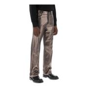 Salvatore Ferragamo Metallic Denim Straight Cut Jeans Gray, Herr