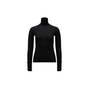 Moncler Lyxig Ull Kashmir Polo Hals Tröja Black, Dam