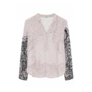 Gustav Beigeprint Blus med Smock Manschetter Beige, Dam