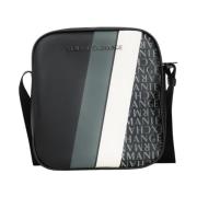 Armani Exchange Modern diagonalt randig herr crossbody-väska Black, He...