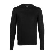 Emporio Armani Svart tröja med broderad logotyp och rund hals Black, H...