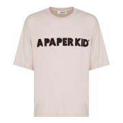 A Paper Kid Oversize Bomull T-Shirt med Tryck på Framsidan White, Unis...