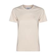 Maison Kitsuné Beige Bomull T-shirt med Rund Krage Beige, Dam