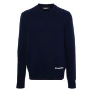 Dsquared2 Broderad Ullblandad Crewneck Tröja Blue, Dam