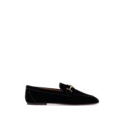 Tod's Gyllene Metall Dubbel T Sammet Loafers Black, Dam