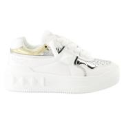 Valentino Garavani Studded Vit Läder Platform Sneakers White, Dam