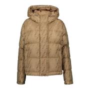 Fendi Blank Nylon Tryckt Jacka för Kvinnor Beige, Dam