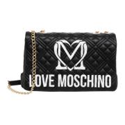 Love Moschino Multifärgad Logo Axelväska med Magnetlås Black, Dam