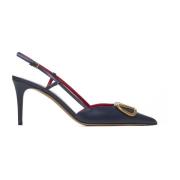 Valentino Garavani Marinblå Läder Slingback Pumps Blue, Dam